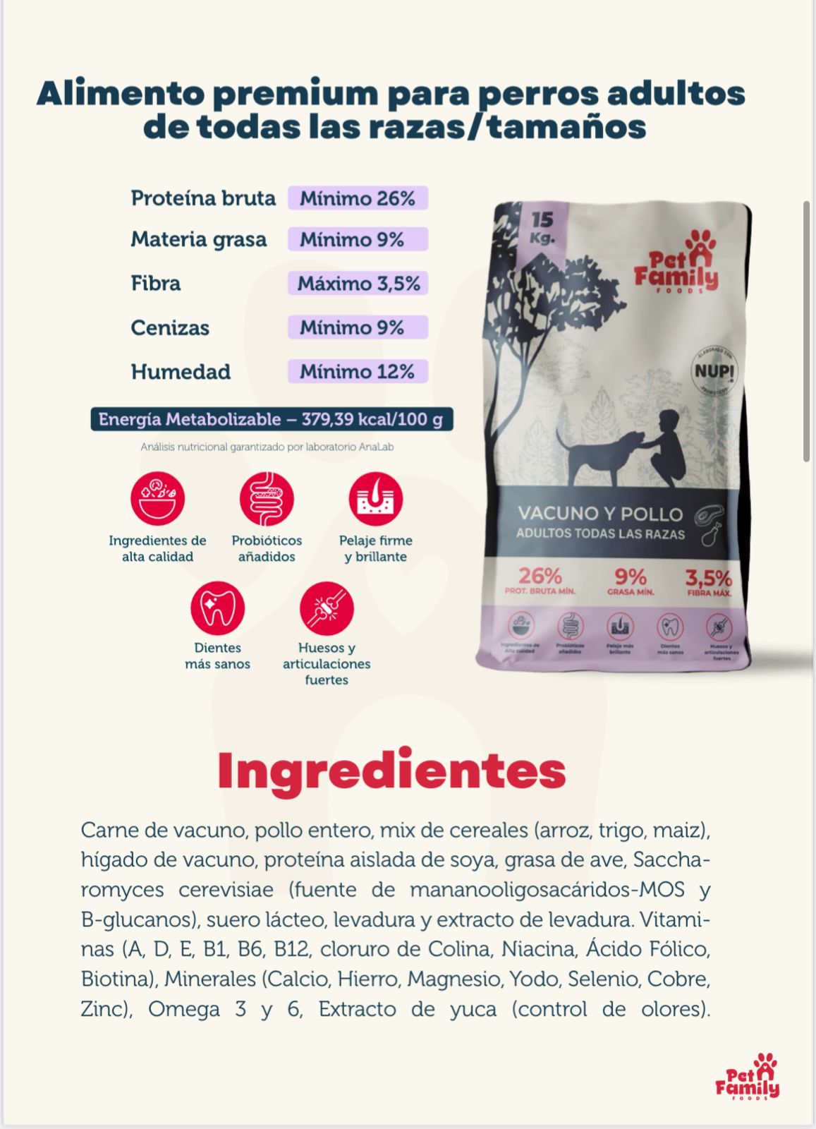 Petfamily Alimento Premium Vacuno y Pollo para Perros 5kg