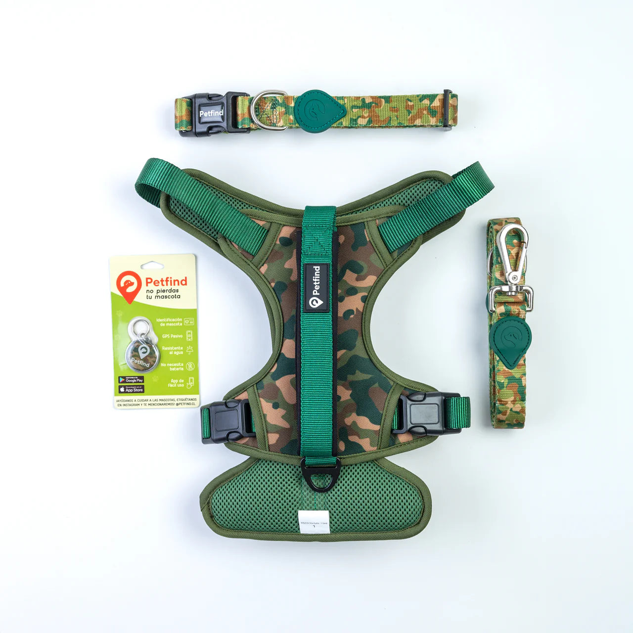 Pack Petfind Placa Identificadora + Arnés + Collar + Correa