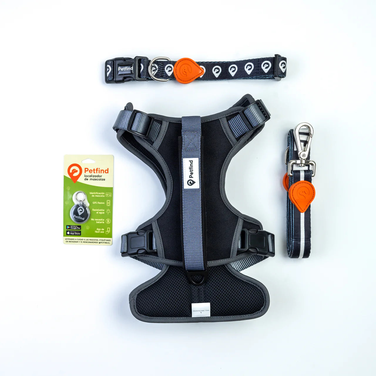 Pack Petfind Placa Identificadora + Arnés + Collar + Correa
